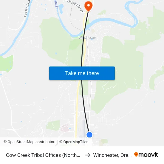 Cow Creek Tribal Offices (Northbound) to Winchester, Oregon map
