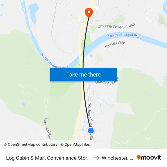 Log Cabin S-Mart Convenience Store (Southbound) to Winchester, Oregon map