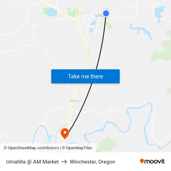 Umatilla @ AM Market to Winchester, Oregon map