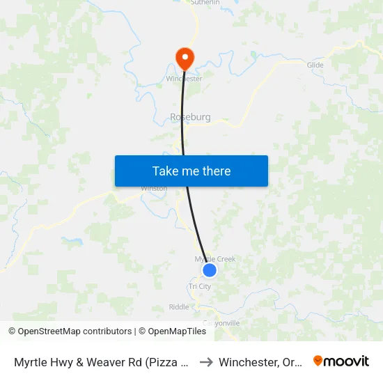 Myrtle Hwy & Weaver Rd (Pizza Palace) to Winchester, Oregon map