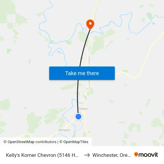 Kelly's Korner Chevron (5146 Hwy 99) to Winchester, Oregon map