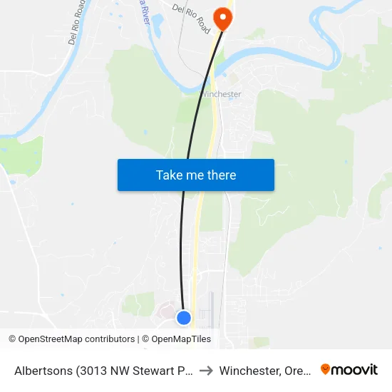Albertsons (3013 NW Stewart Pkwy) to Winchester, Oregon map