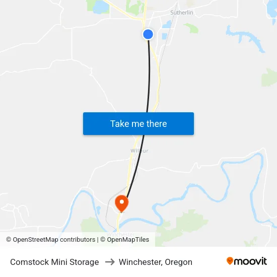 Comstock Mini Storage to Winchester, Oregon map