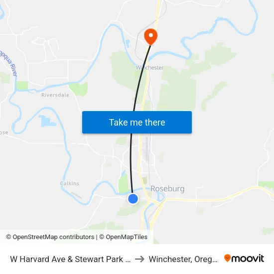 W Harvard Ave & Stewart Park Dr to Winchester, Oregon map
