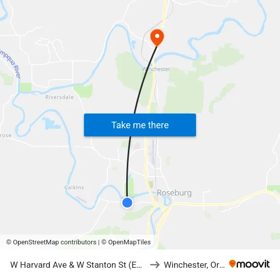 W Harvard Ave & W Stanton St (Eastbound) to Winchester, Oregon map