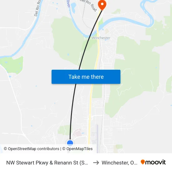 NW Stewart Pkwy & Renann St (Southbound) to Winchester, Oregon map