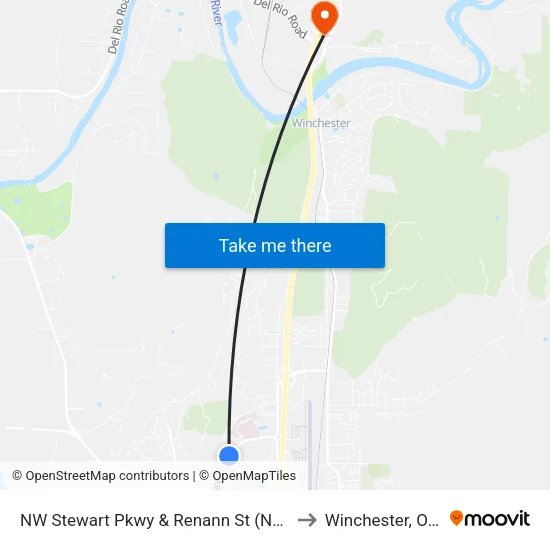 NW Stewart Pkwy & Renann St (Northbound) to Winchester, Oregon map