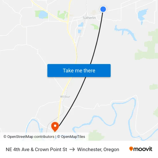 NE 4th Ave & Crown Point St to Winchester, Oregon map