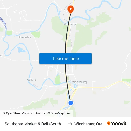 Southgate Market & Deli (Southbound) to Winchester, Oregon map