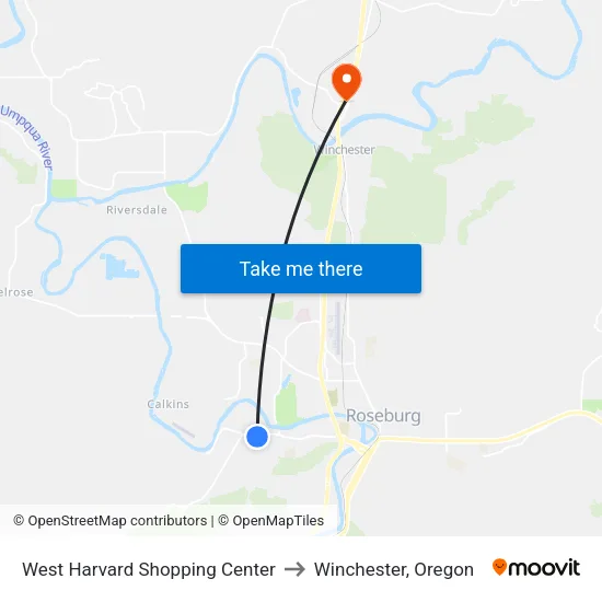 West Harvard Shopping Center to Winchester, Oregon map