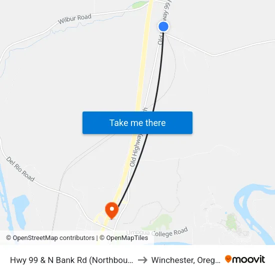 Hwy 99 & N Bank Rd (Northbound) to Winchester, Oregon map