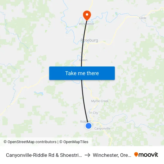 Canyonville-Riddle Rd & Shoestring Rd to Winchester, Oregon map