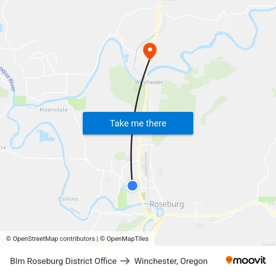 Blm Roseburg District Office to Winchester, Oregon map