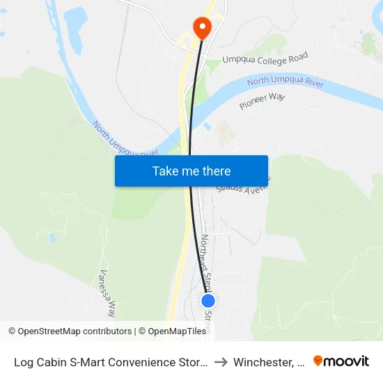 Log Cabin S-Mart Convenience Store (Northbound) to Winchester, Oregon map