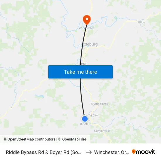 Riddle Bypass Rd & Boyer Rd (Southbound) to Winchester, Oregon map