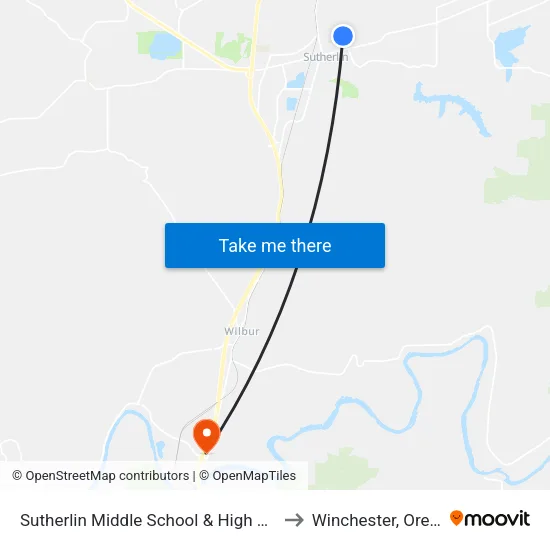 Sutherlin Middle School & High School to Winchester, Oregon map