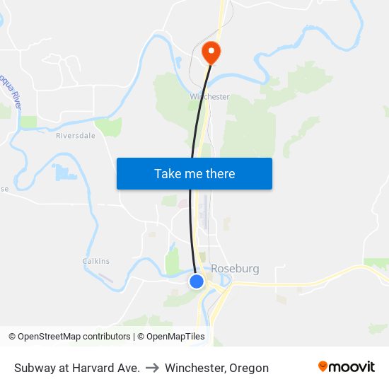 Subway at Harvard Ave. to Winchester, Oregon map