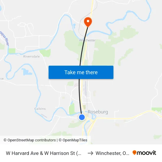 W Harvard Ave & W Harrison St (Westbound) to Winchester, Oregon map