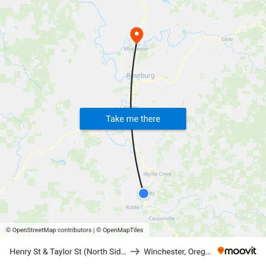 Henry St & Taylor St (North Side) to Winchester, Oregon map
