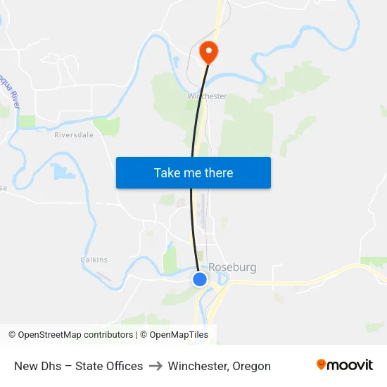 New Dhs – State Offices to Winchester, Oregon map