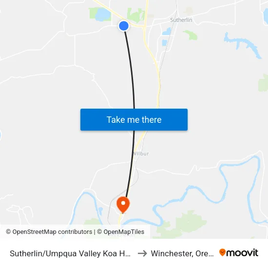 Sutherlin/Umpqua Valley Koa Holiday to Winchester, Oregon map