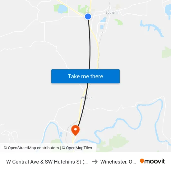 W Central Ave & SW Hutchins St (Shell Gas) to Winchester, Oregon map