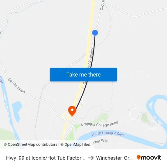 Hwy  99 at Iconix/Hot Tub Factory Outlet to Winchester, Oregon map