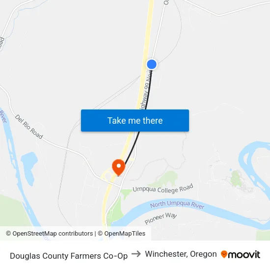 Douglas County Farmers Co‐Op to Winchester, Oregon map