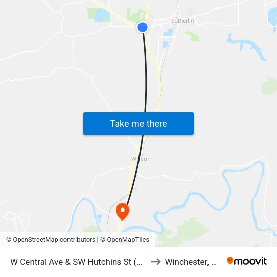 W Central Ave & SW Hutchins St (Dairy Queen) to Winchester, Oregon map