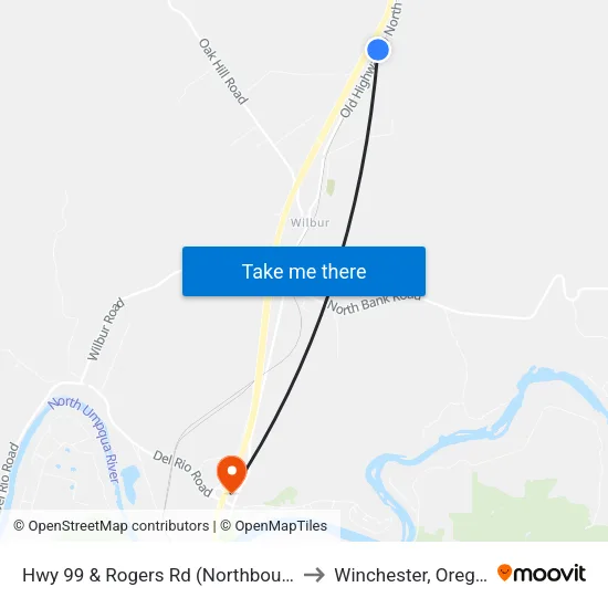 Hwy 99 & Rogers Rd (Northbound) to Winchester, Oregon map