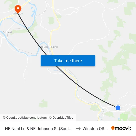 NE Neal Ln & NE Johnson St (Southbound) to Winston OR USA map