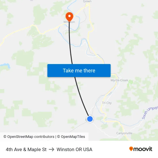 4th Ave & Maple St to Winston OR USA map