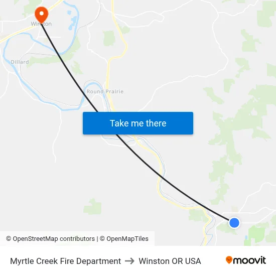 Myrtle Creek Fire Department to Winston OR USA map