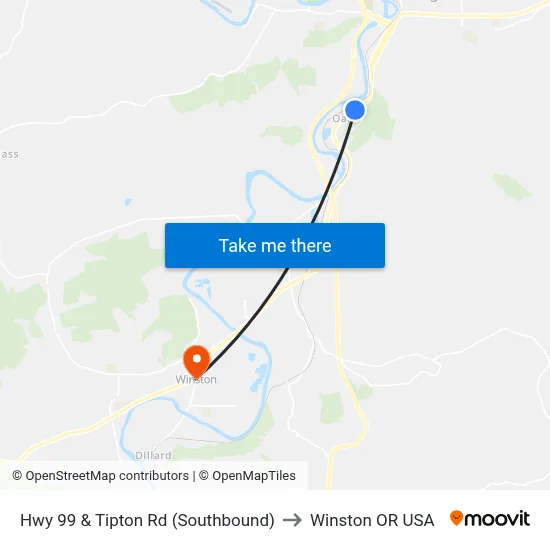 Hwy 99 & Tipton Rd (Southbound) to Winston OR USA map