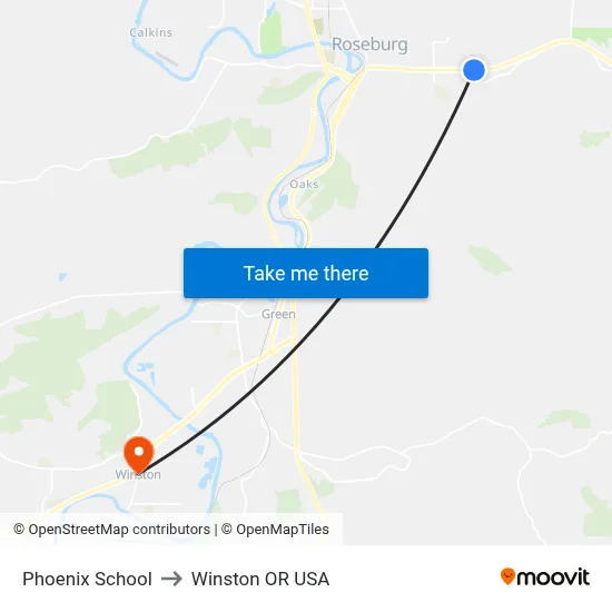 Phoenix School to Winston OR USA map