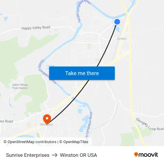Sunrise Enterprises to Winston OR USA map