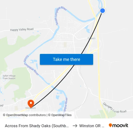 Across From Shady Oaks (Southbound) to Winston OR USA map