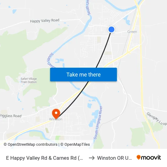 E Happy Valley Rd & Carnes Rd (Nb) to Winston OR USA map