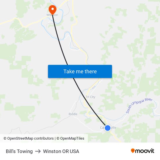 Bill's Towing to Winston OR USA map