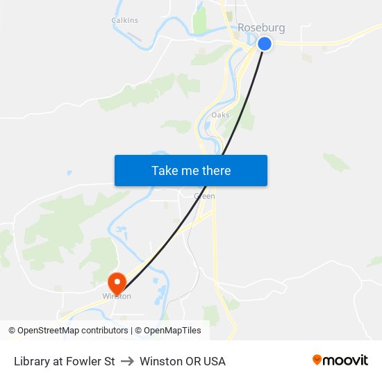 Library at Fowler St to Winston OR USA map