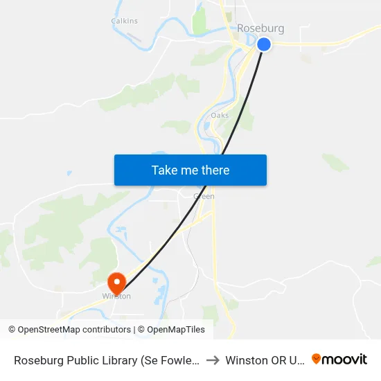 Roseburg Public Library (Se Fowler St) to Winston OR USA map