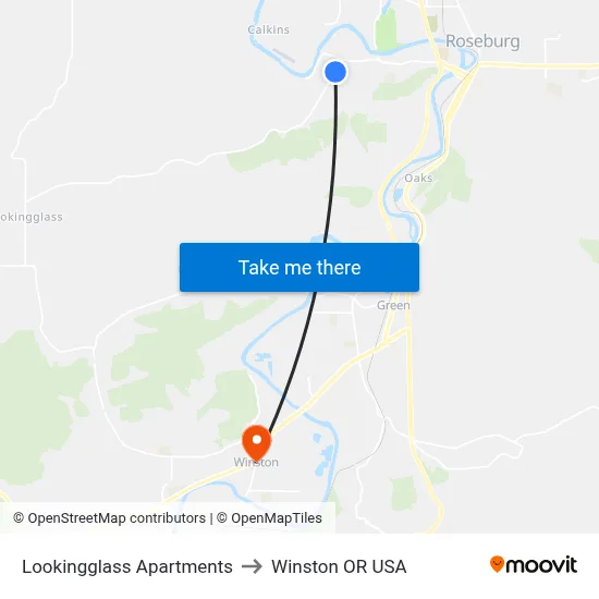 Lookingglass Apartments to Winston OR USA map