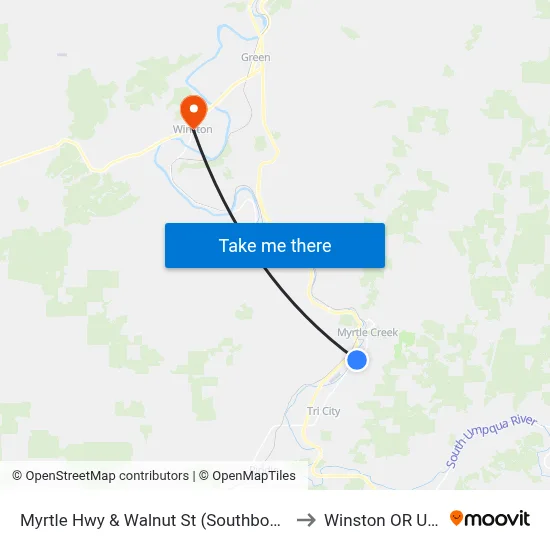 Myrtle Hwy & Walnut St (Southbound) to Winston OR USA map