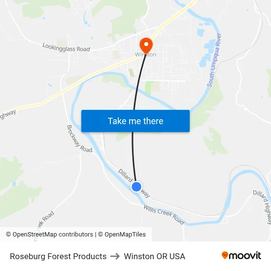 Roseburg Forest Products to Winston OR USA map