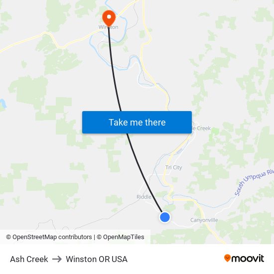 Ash Creek to Winston OR USA map