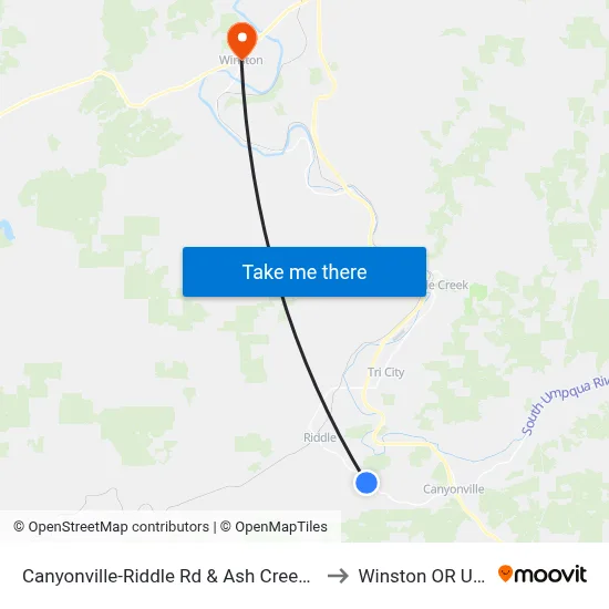 Canyonville-Riddle Rd & Ash Creek Rd to Winston OR USA map