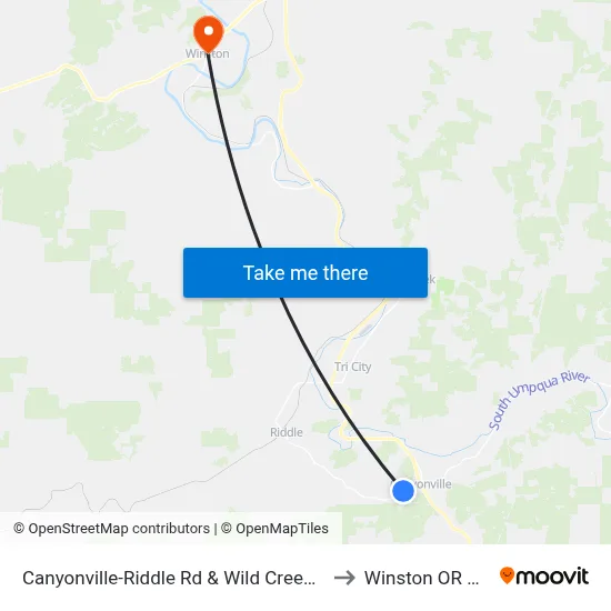 Canyonville-Riddle Rd & Wild Creek Way to Winston OR USA map