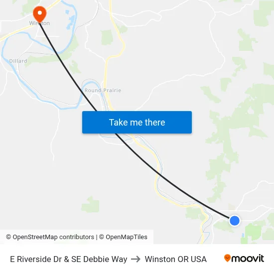 E Riverside Dr & SE Debbie Way to Winston OR USA map