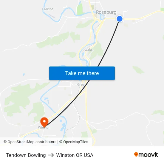 Tendown Bowling to Winston OR USA map