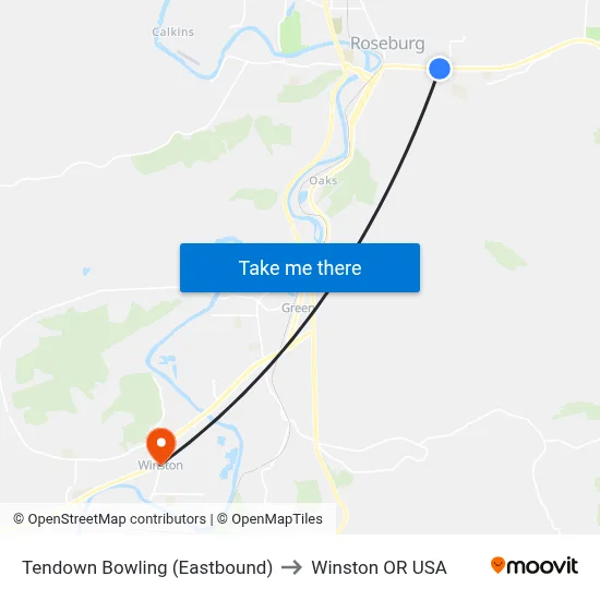 Tendown Bowling (Eastbound) to Winston OR USA map